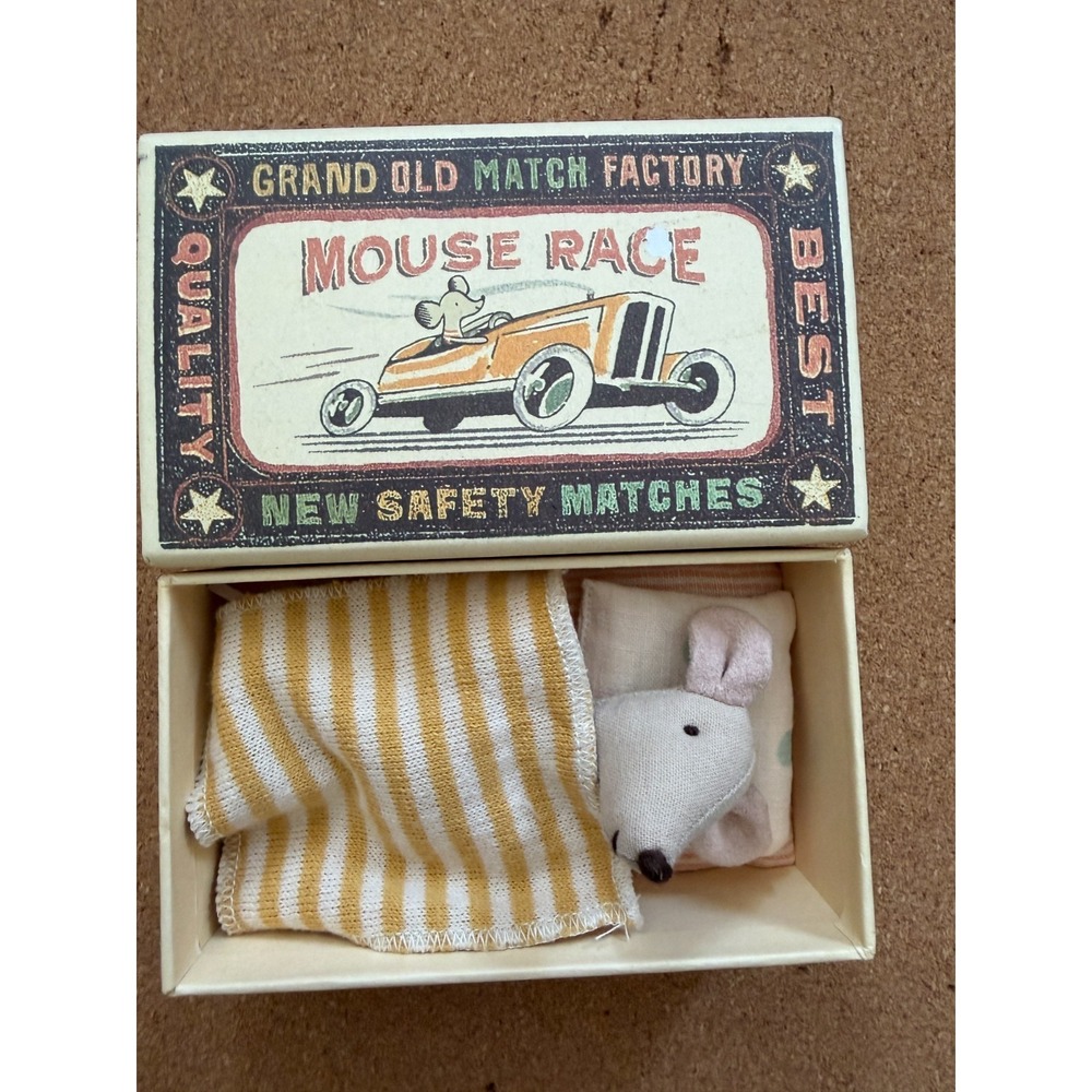 Maileg Little Sister Ballerina Mouse in Matchbox Retired Plush Doll w/ Bedding